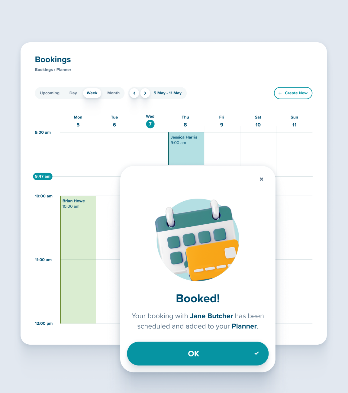 Bookings dashboard showing a list of booking requests with details and status updates
