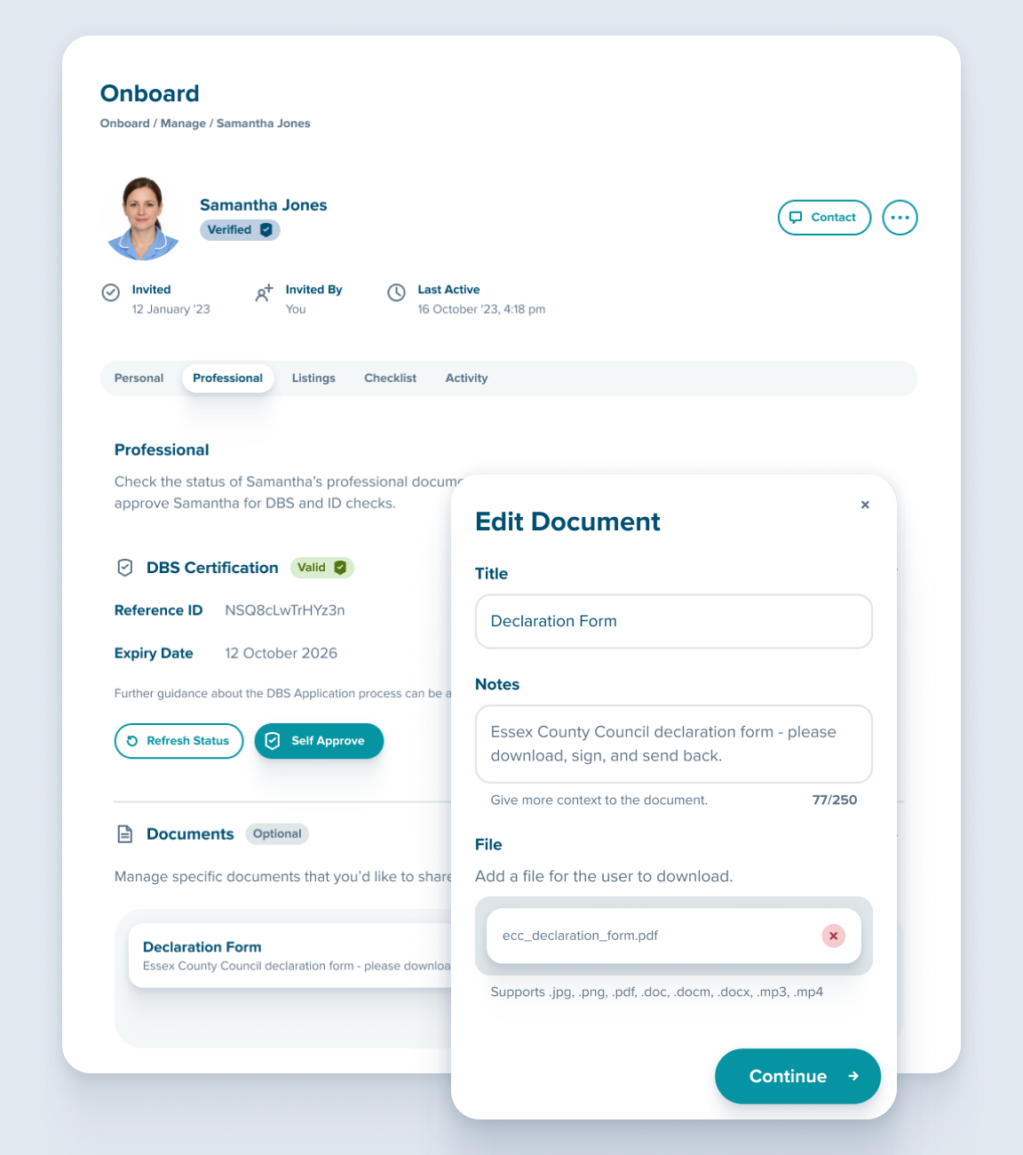 Onboard dashboard showing provider onboarding process and progress tracking